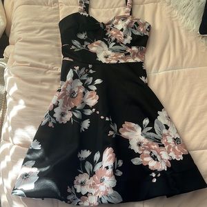 Black and Pink Floral Sequin Hearts Dress